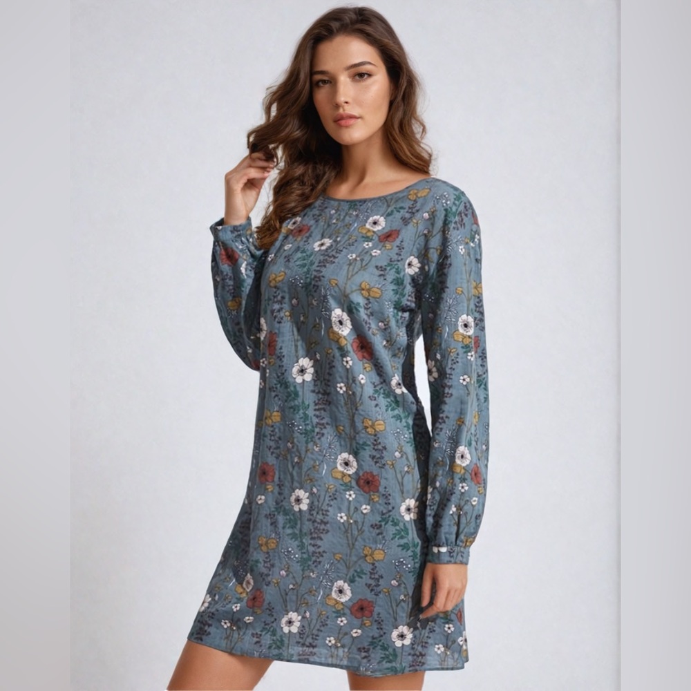 Blue Floral Print Dress